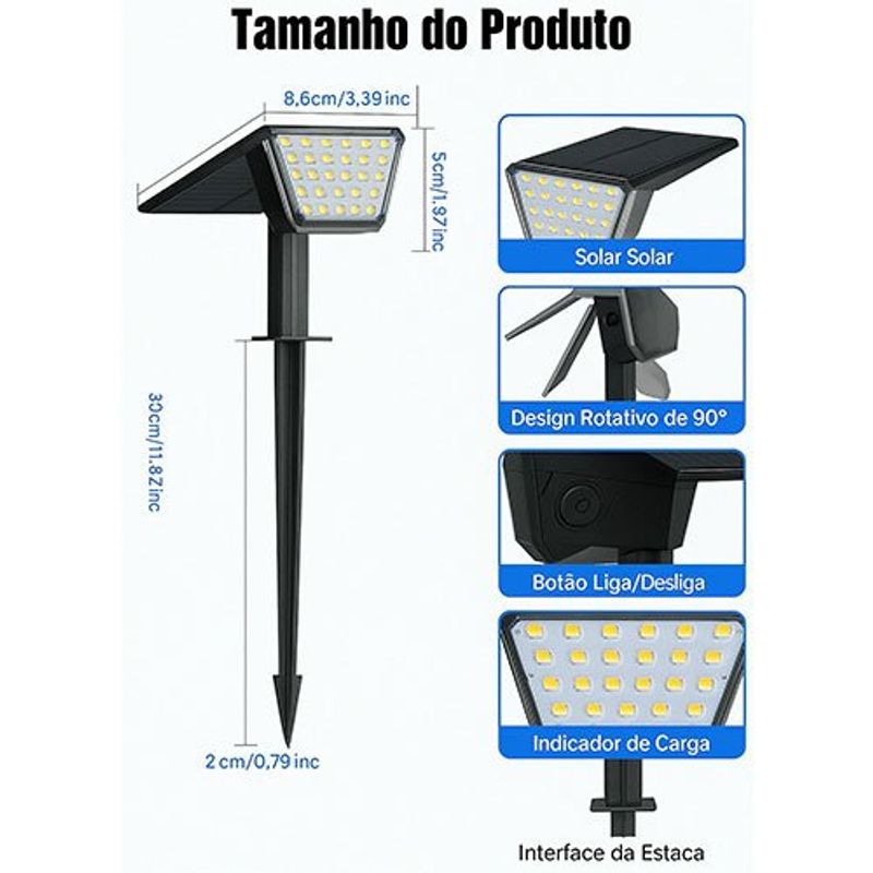 luzes de spot solar outdoor 44 leds ip65 3 modos - branco quente 2 unidades a-bi