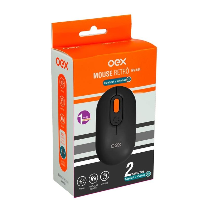 mouse com fio retrô oex preto ms604