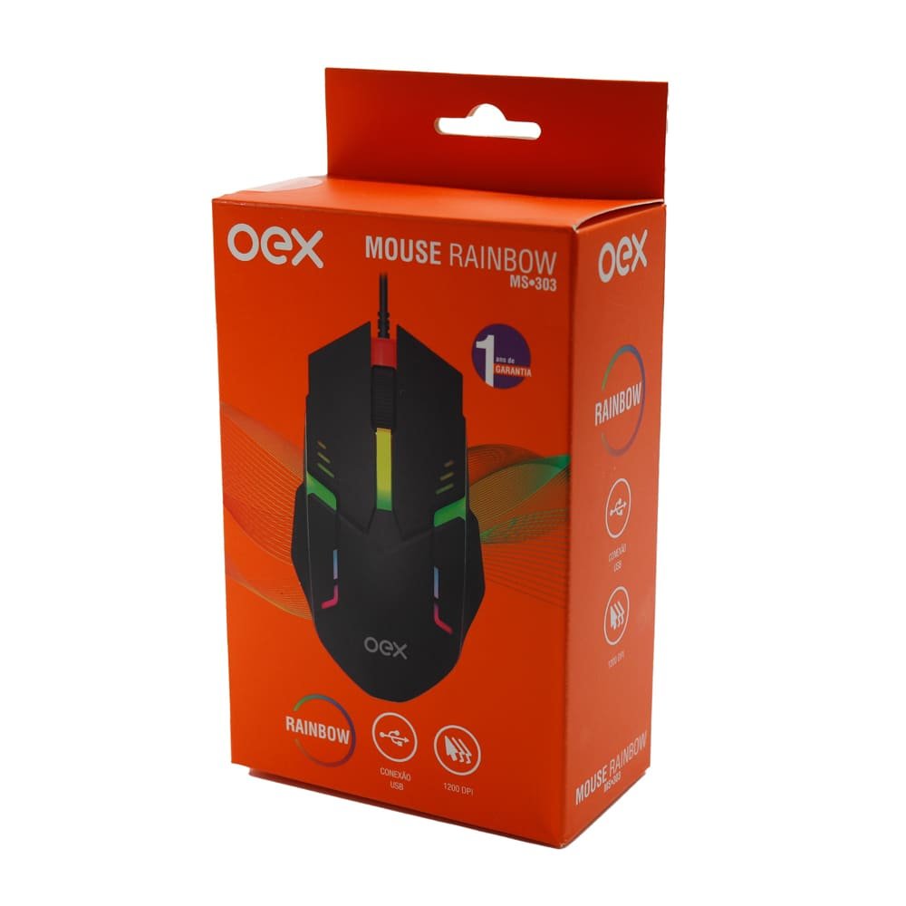 Mouse com fio Rainbow OEX Preto MS303