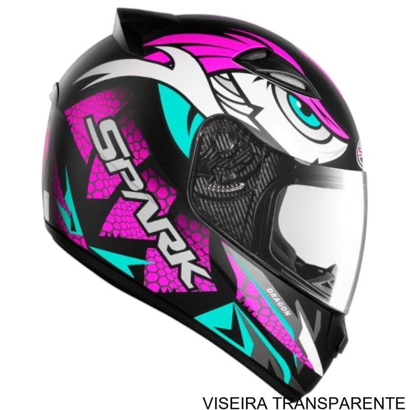 capacete ebf spark dragon preto e rosa fosco 60 (mp)