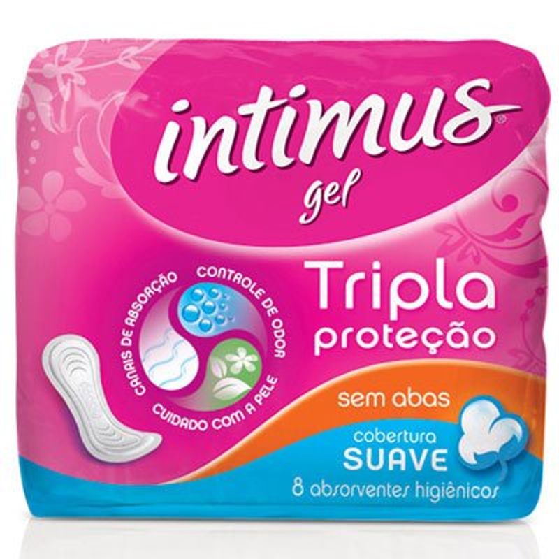 absorvente intimus gel tripla proteção sem abas cobertura suave 8 unidades