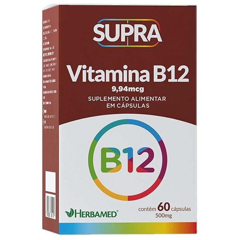 supra vitamina b12 500mg 60 cápsulas herbamed