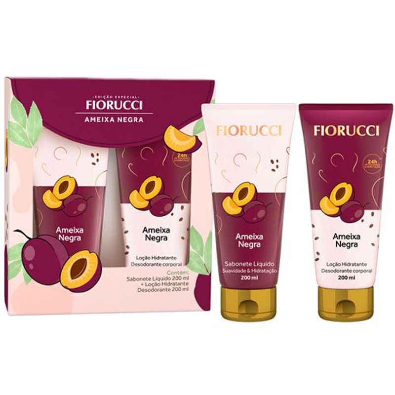 kit fiorucci sabonete líquido 200ml + loção hidratante 200ml ameixa negra