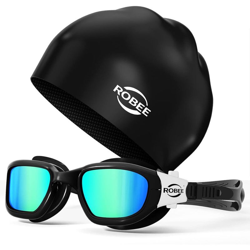 Conjunto de 2 Peças Touca e Óculos Para Natação Roobe Cor Preta A-MBI