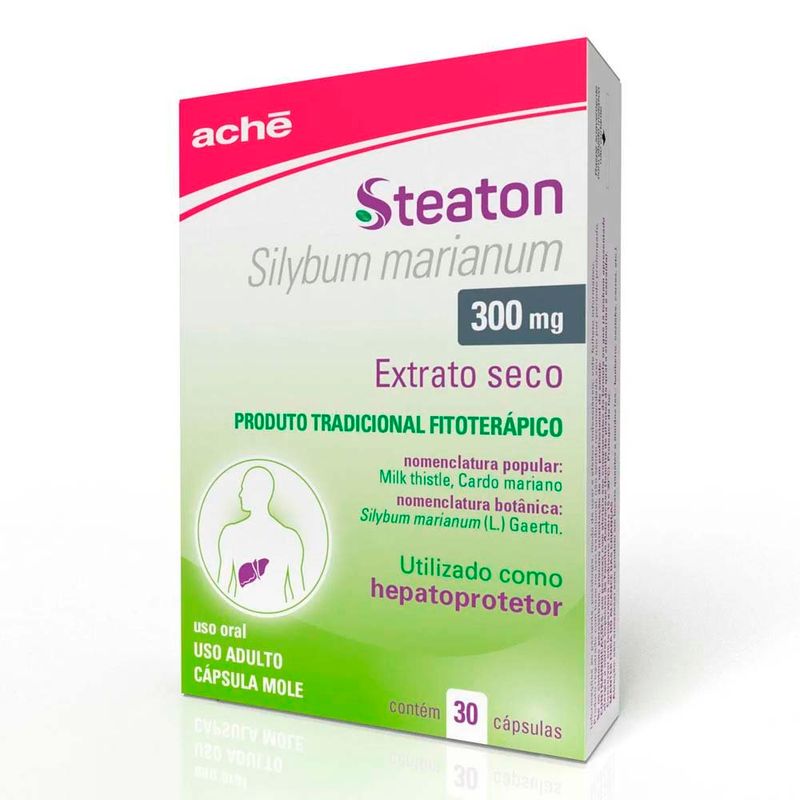 steaton 300mg 30 cápsulas moles extrato seco de silybum marianum hepatoprotetor aché