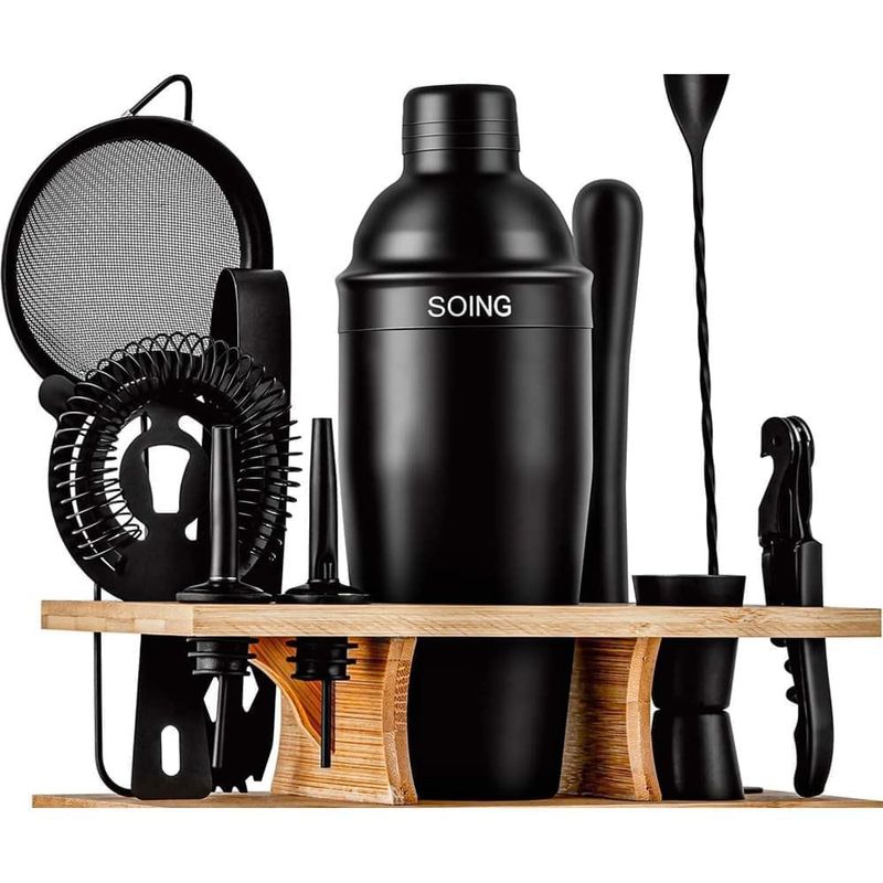 kit bartender 11 peças soing aço inox preto a-bi