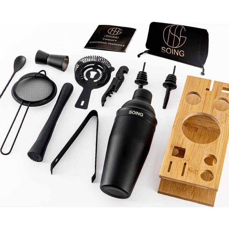 kit bartender 11 peças soing aço inox preto a-bi