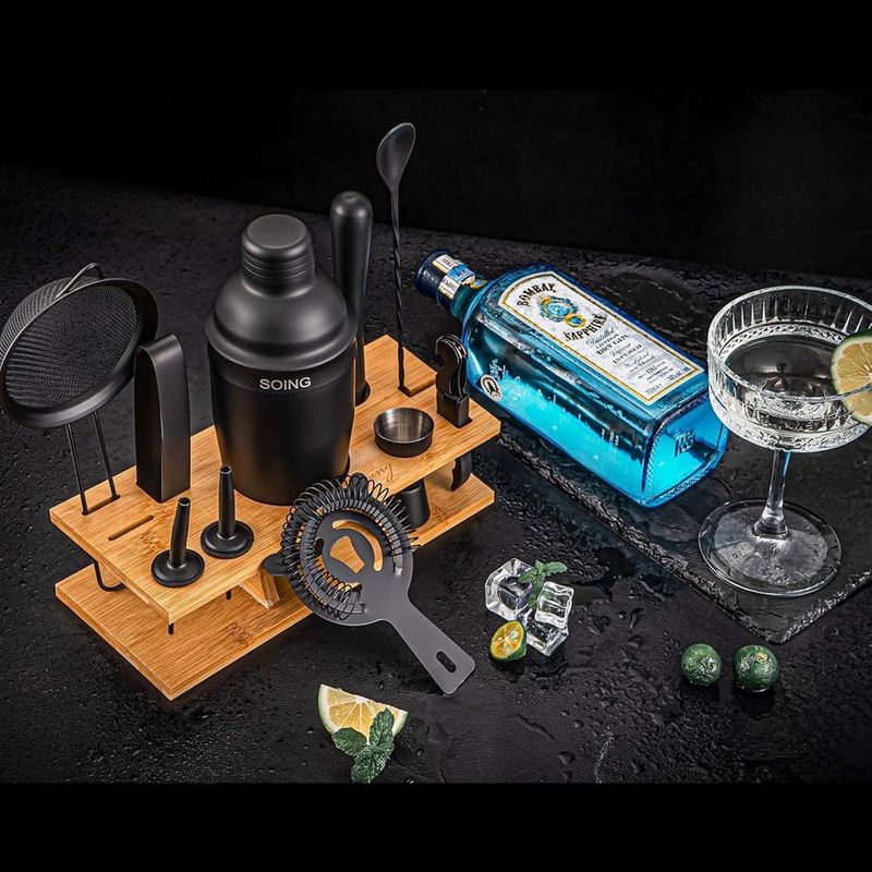 kit bartender 11 peças soing aço inox preto a-bi