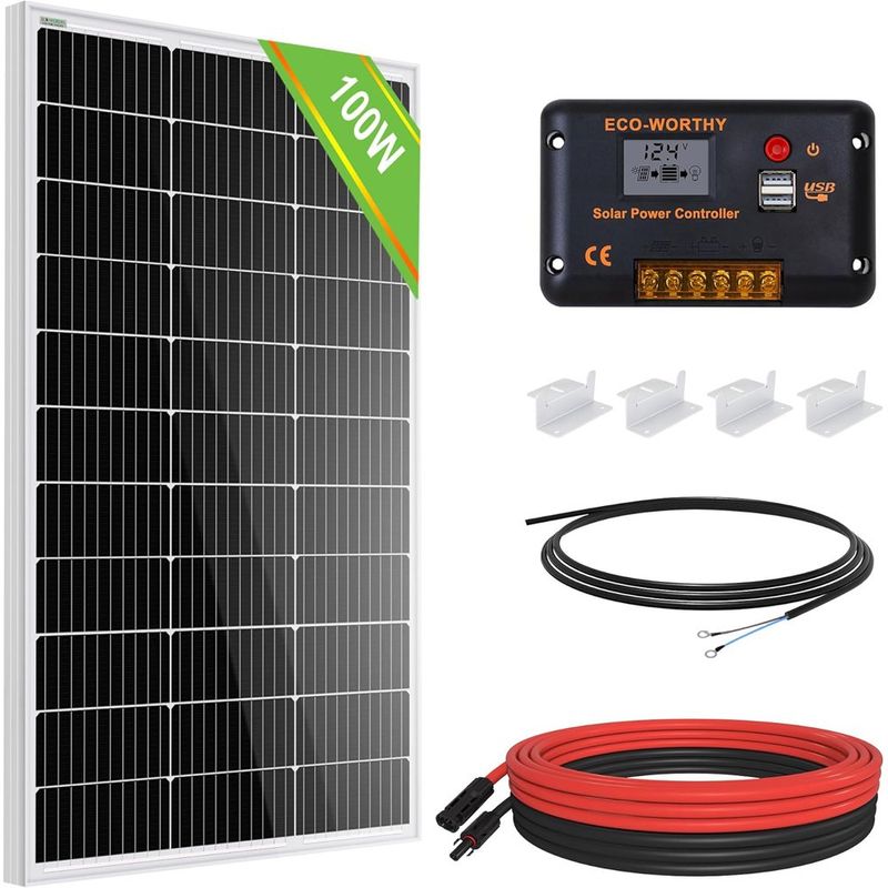 kit solar ecoworthy 100w painel monocristalino controlador lcd 20a preto a-bi