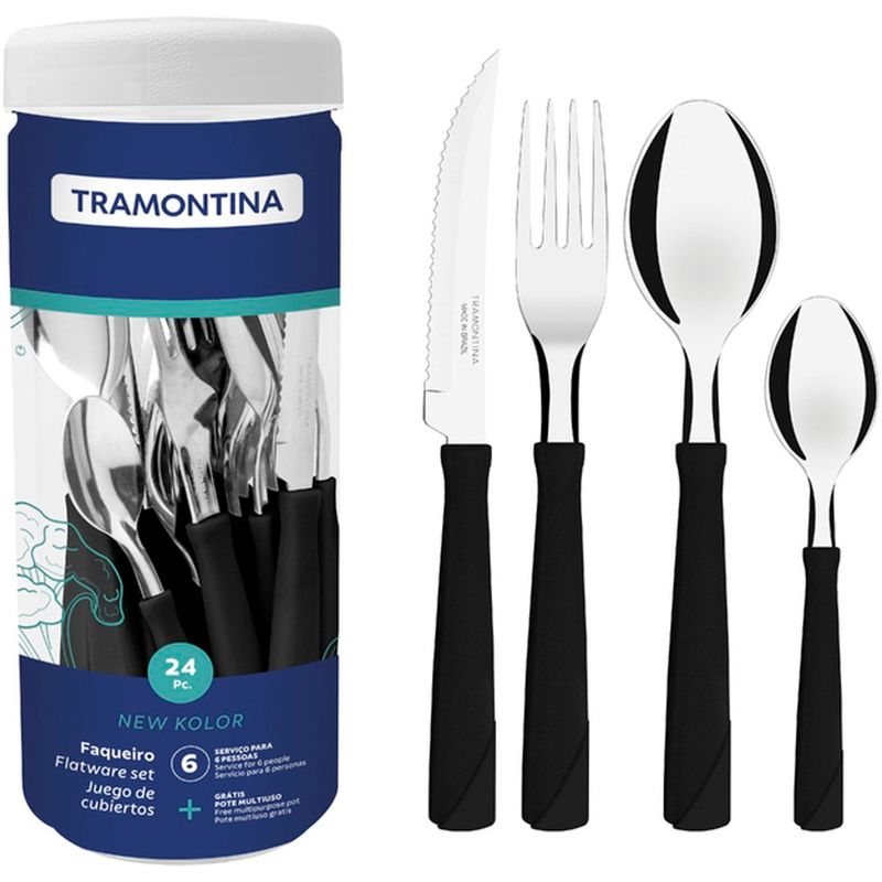 faqueiro tramontina 24 peças new kolor preto 23198093