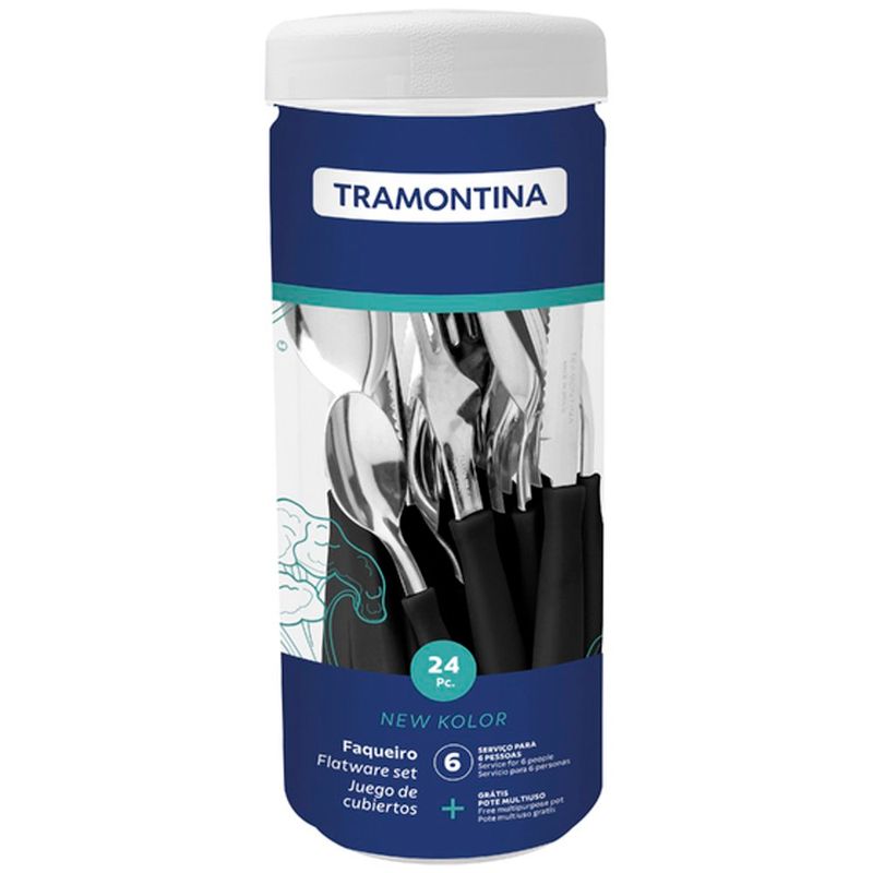 faqueiro tramontina 24 peças new kolor preto 23198093