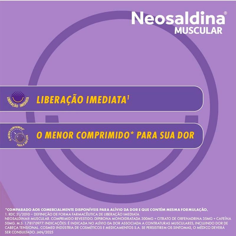neosaldina muscular dipirona 300mg + citrato de orfenadrina 35mg + cafeina 50mg 10 comprimidos hypera