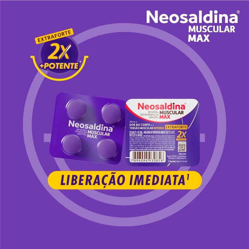 neosaldina muscular max dipirona 600mg + citrato de orfenadrina 70mg + cafeina 100mg 4 comprimidos hypera