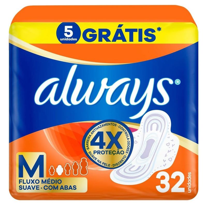 absorvente always suave com abas 32 unidades
