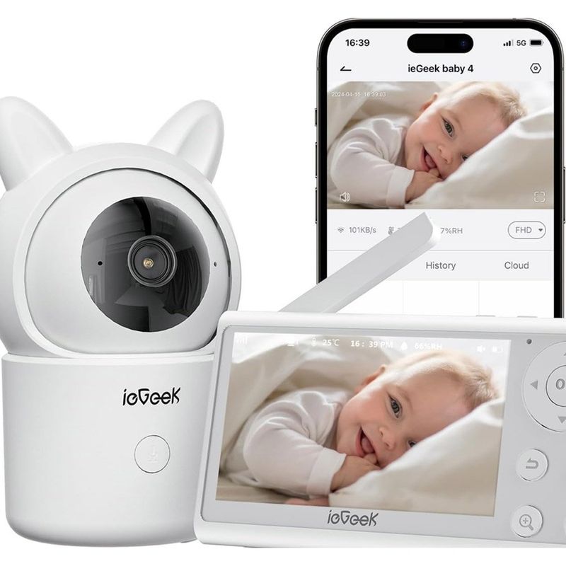 babá eletrônica iegeek tela de 4" 1080p branco a-mbi