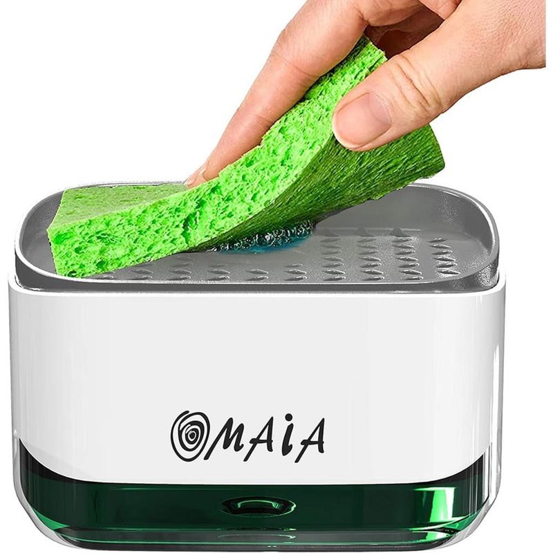 dispenser de detergente omaia 2 em 1 suporte para esponja branco a-mbi
