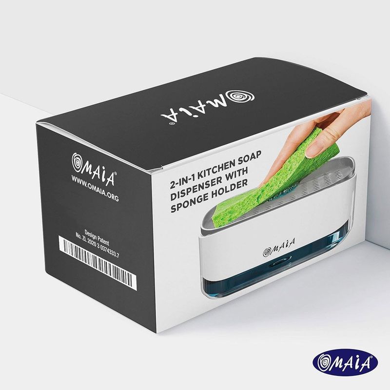 dispenser de detergente omaia 2 em 1 suporte para esponja branco a-mbi