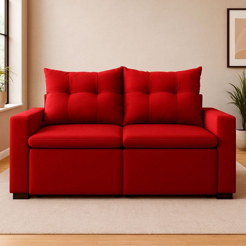 sofá 3 lugares marjom montreal veludo paris vermelho (mp)