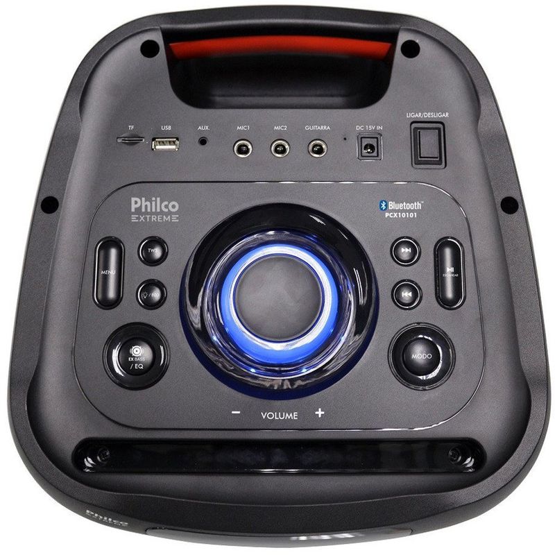 caixa de som amplificada philco flahs lights e full led 2000w preto pcx10101