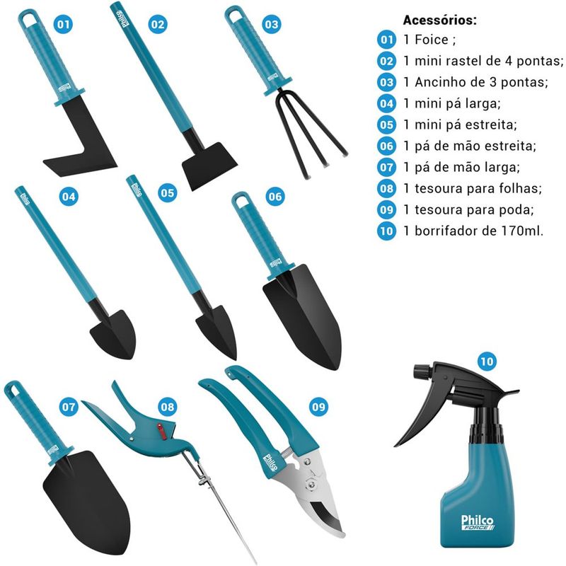 kit jardinagem philco azul pkj10