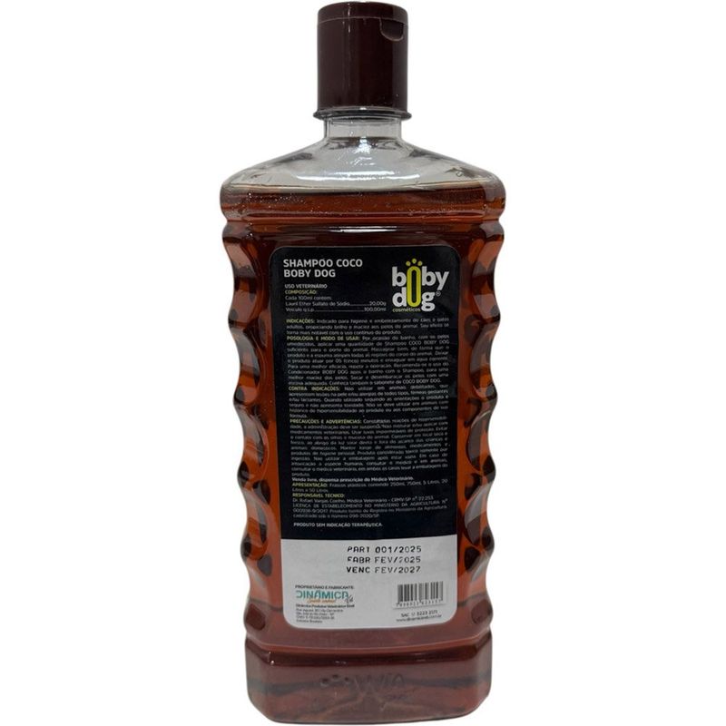 shampoo para cães e gatos adultos boby dog coco 750ml (mp)
