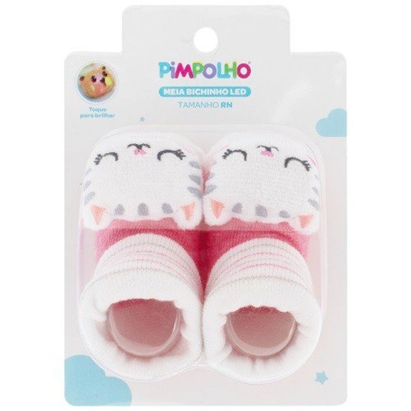 meia rn pimpolho bichinho led gato rosa 0300800-04 (mp)