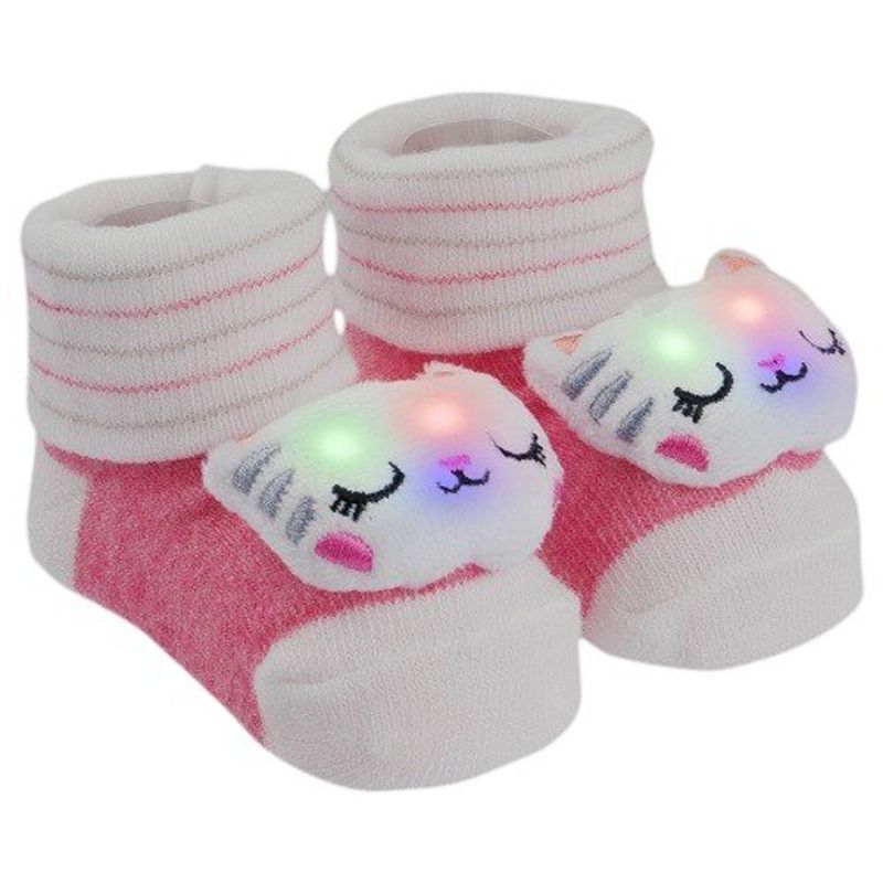meia rn pimpolho bichinho led gato rosa 0300800-04 (mp)