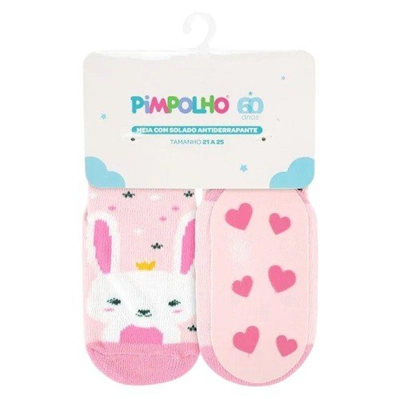 meia antiderrapante pimpolho coelho 21-25 rosa 98981 (mp)