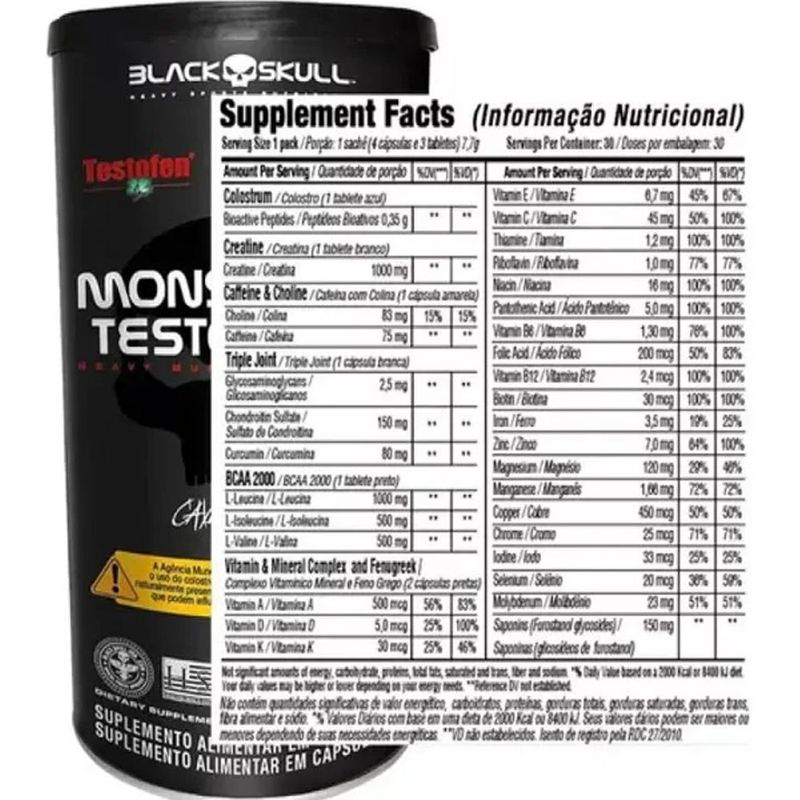 suplemento monstrous black skull 30 tabletes
