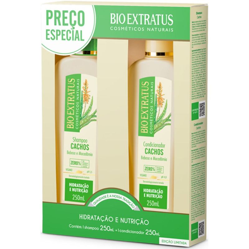 kit shampoo 250ml e condicionador 250ml cachos hidratação e nutrição bio extratus