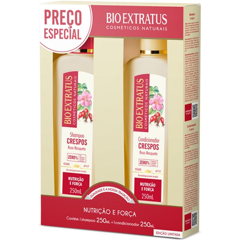 kit shampoo 250ml e condicionador 250ml crespos nutrição e força bio extratus