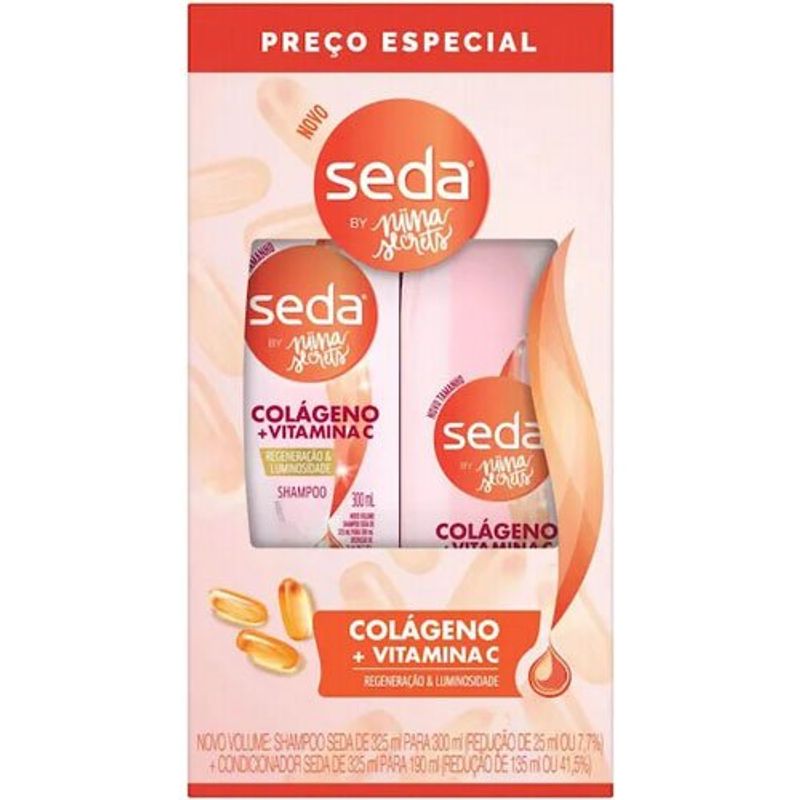 kit shampoo 300ml + condicionador 190ml colágeno + vitamina c seda