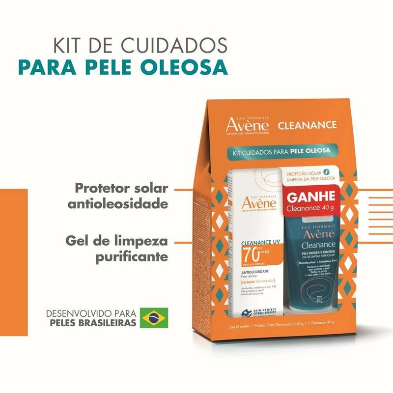 kit avène cleanance protetor fps70 + gel 40g