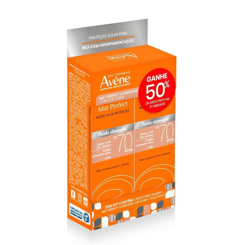 kit avène mat perfect clareador fps70 com 2 unidades