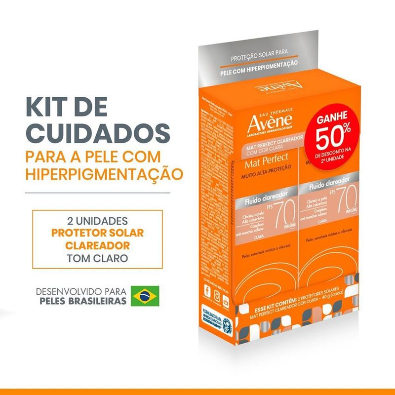 kit avène mat perfect clareador fps70 com 2 unidades