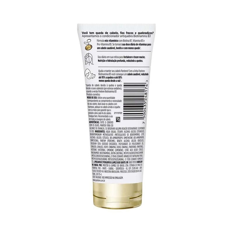 condicionador biotinamina b3 antiqueda e nutrição pantene 150ml