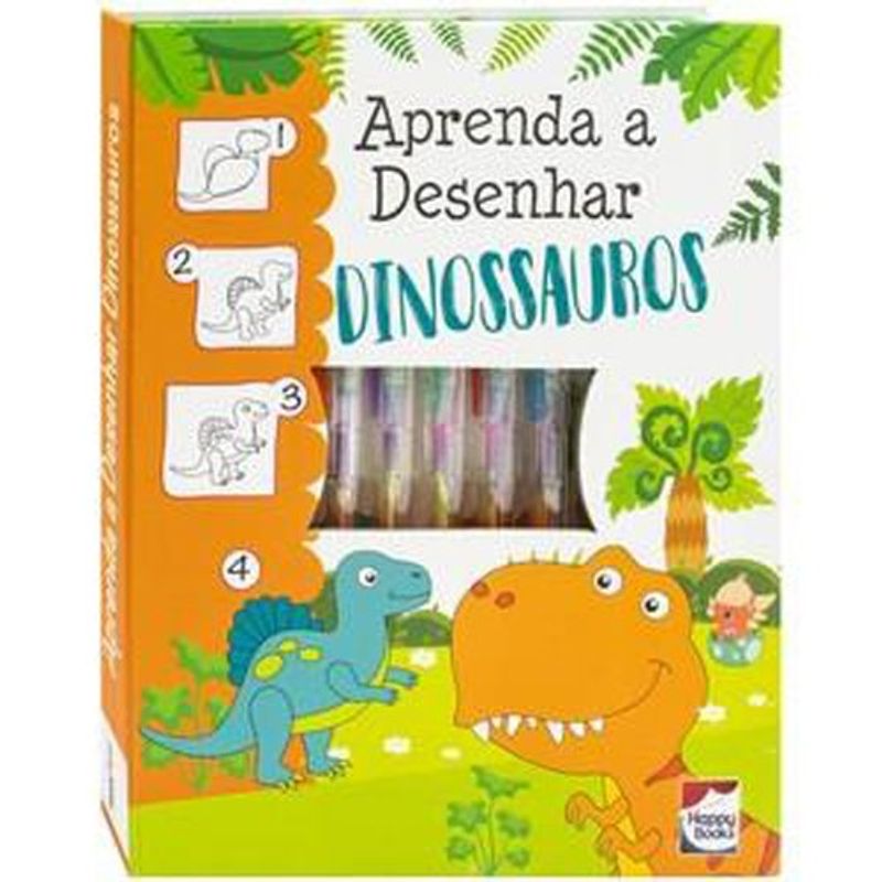livro aprenda a desenhar: dinossauros happy books (mp)