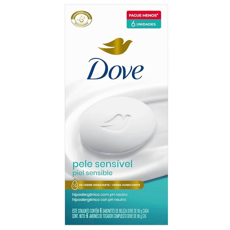 sabonete em barra pele sensível 90g 6 unidades dove