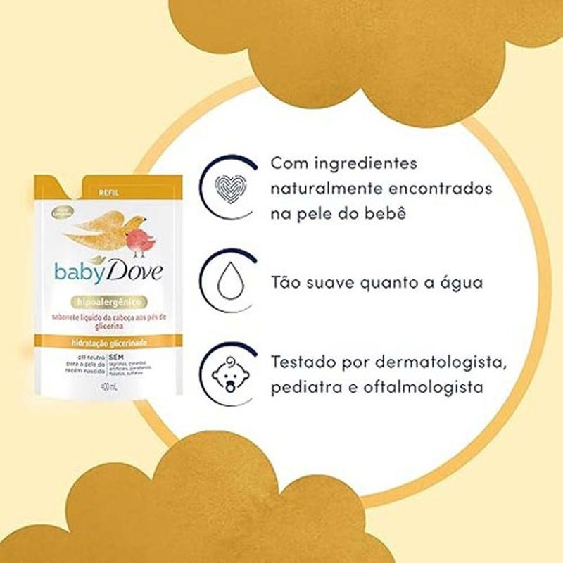 sabonete líquido hidratação glicerinada 400ml refil dove baby