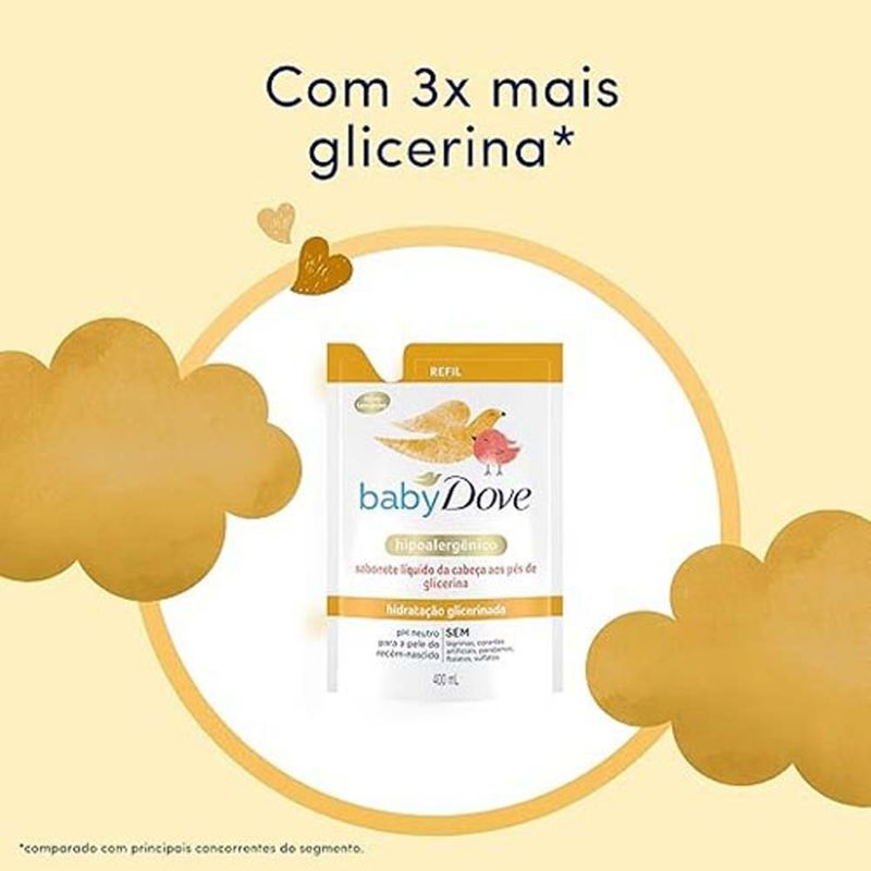 sabonete líquido hidratação glicerinada 400ml refil dove baby
