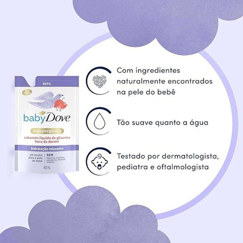 sabonete líquido de glicerina hidratação relaxante 400ml refil dove baby