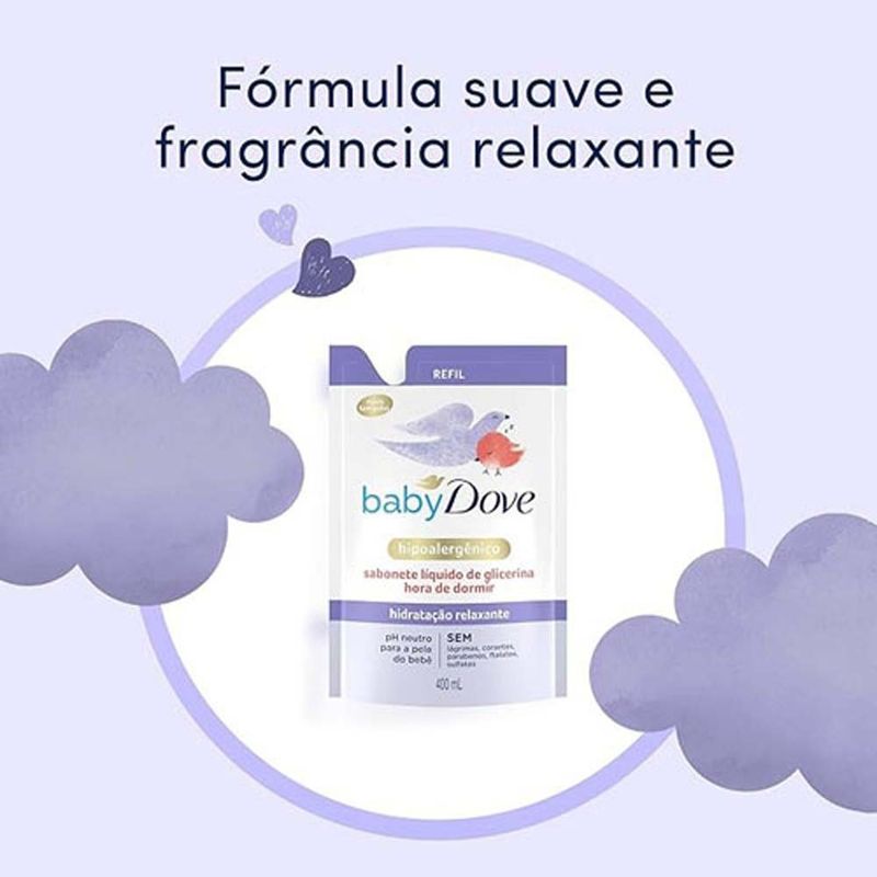 sabonete líquido de glicerina hidratação relaxante 400ml refil dove baby