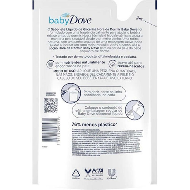 sabonete líquido de glicerina hidratação relaxante 400ml refil dove baby