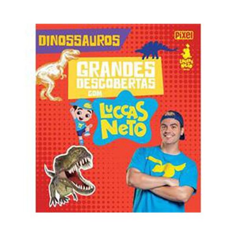 livro grandes descobertas com luccas neto dinossauros pixel med ia comunicações (mp)