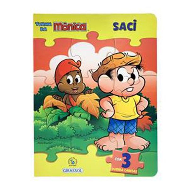livro turma da mônica livro quebra-cabeças saci girassol brasil (mp)