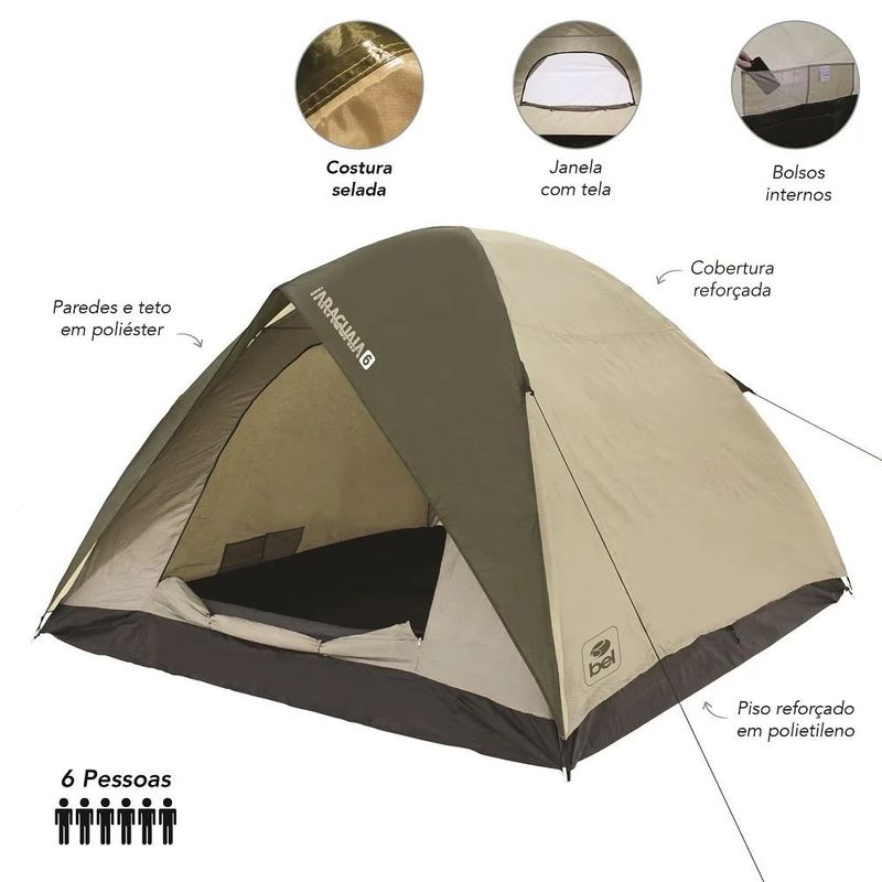 barraca para camping bel fix araguaia premium 6 pessoas verde (mp)