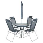 conjunto de mesa e cadeiras bel fix para jardim noronha com guarda sol 6008 (mp)