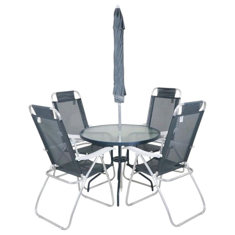 conjunto de mesa e cadeiras bel fix para jardim noronha com guarda sol 6008 (mp)