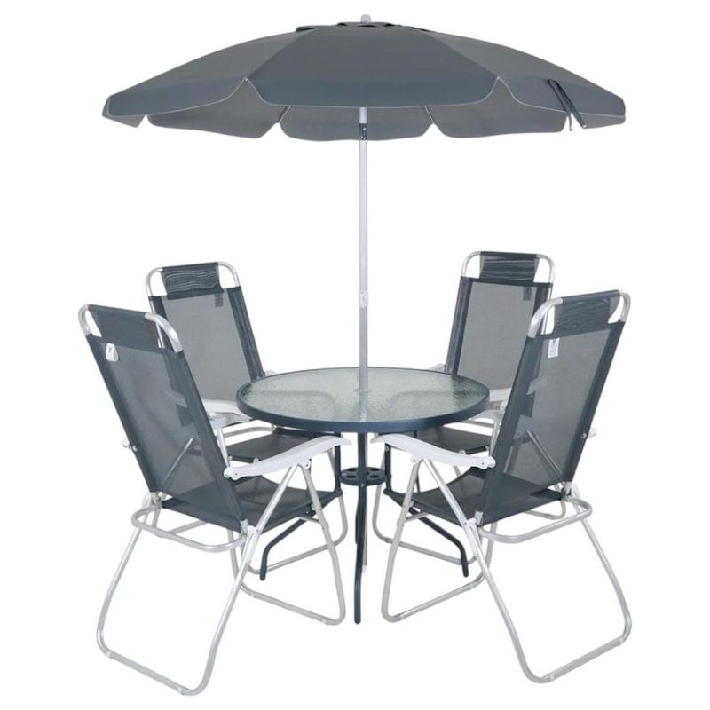 conjunto de mesa e cadeiras bel fix para jardim noronha com guarda sol 6008 (mp)