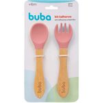 kit talheres para bebê buba silicone e bambu rosa